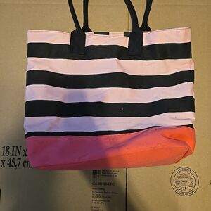 Victoria's Secret Pink and Black Striped Tote Bag